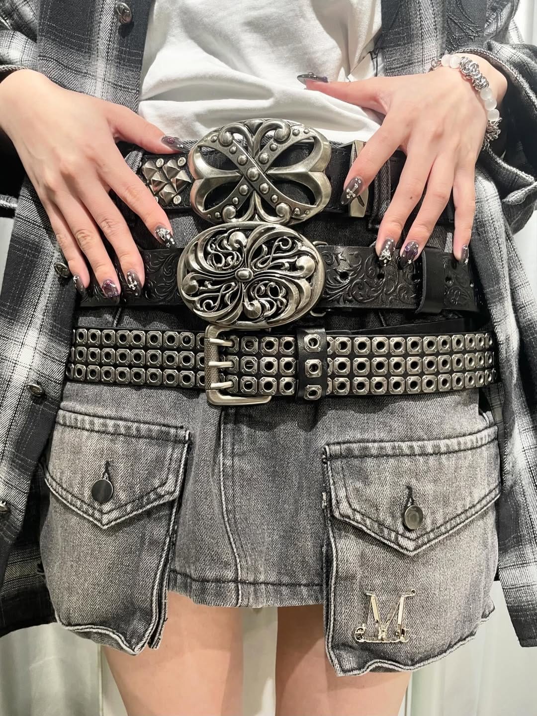 Customer photo review of Studded Rhinestone Carved Buckle Leather Belt