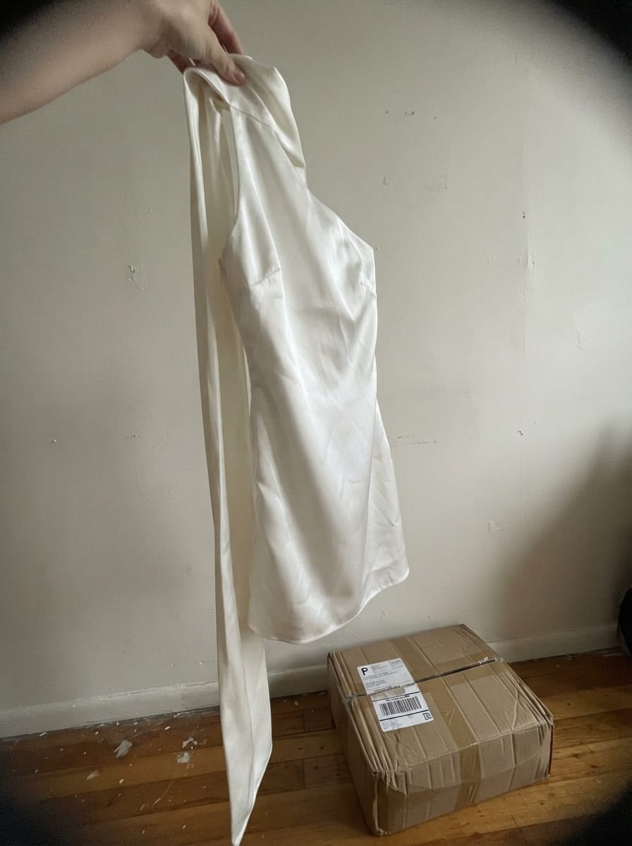 Customer photo review of Cassandra Scarf Mini Dress - Pearl