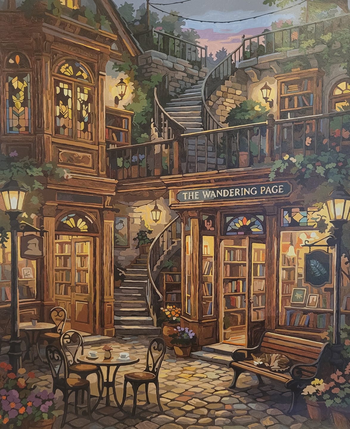Customer photo review of Cozy Bookshop Coffee Garden (80 Color Paint by Numbers)