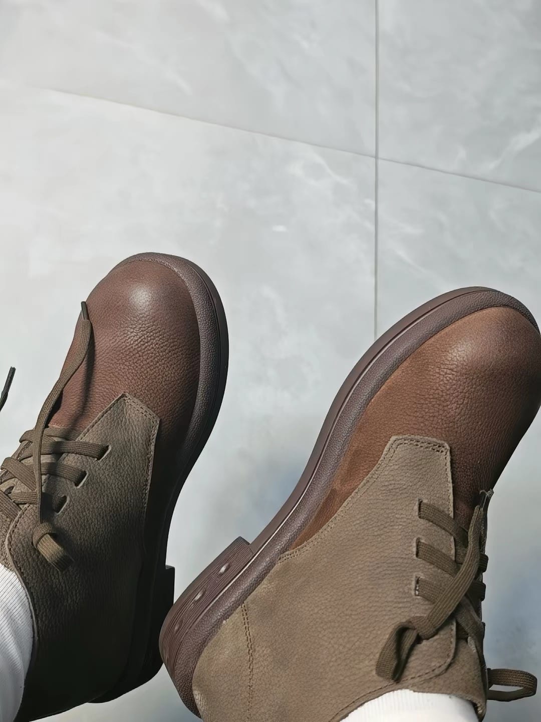 Customer photo review of Autumn Winter Two Tone  Lace-up Wide Toe Box Boots