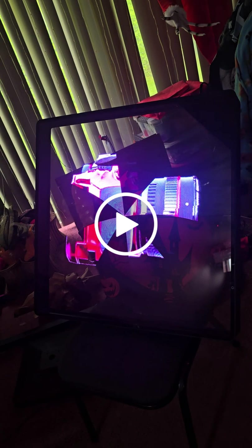 Customer video review of Square Acrylic Case on Flat Base Stand with L4 25.5" Holographic Fan