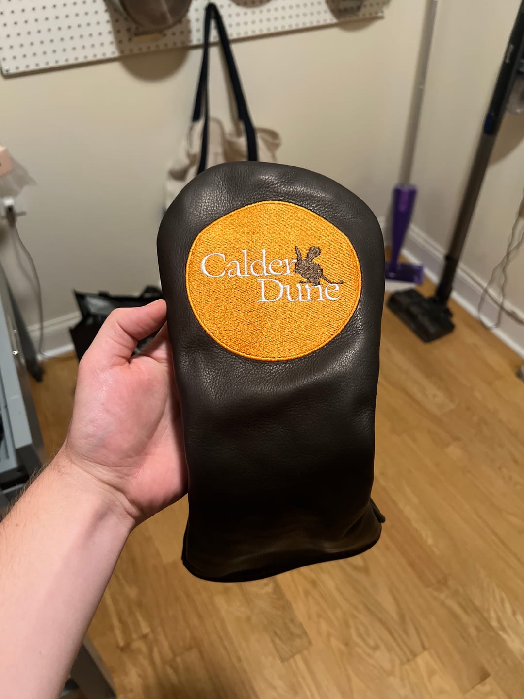 Customer photo review of CHOCOLATE LEATHER CUSTOM WOOD HEADCOVER