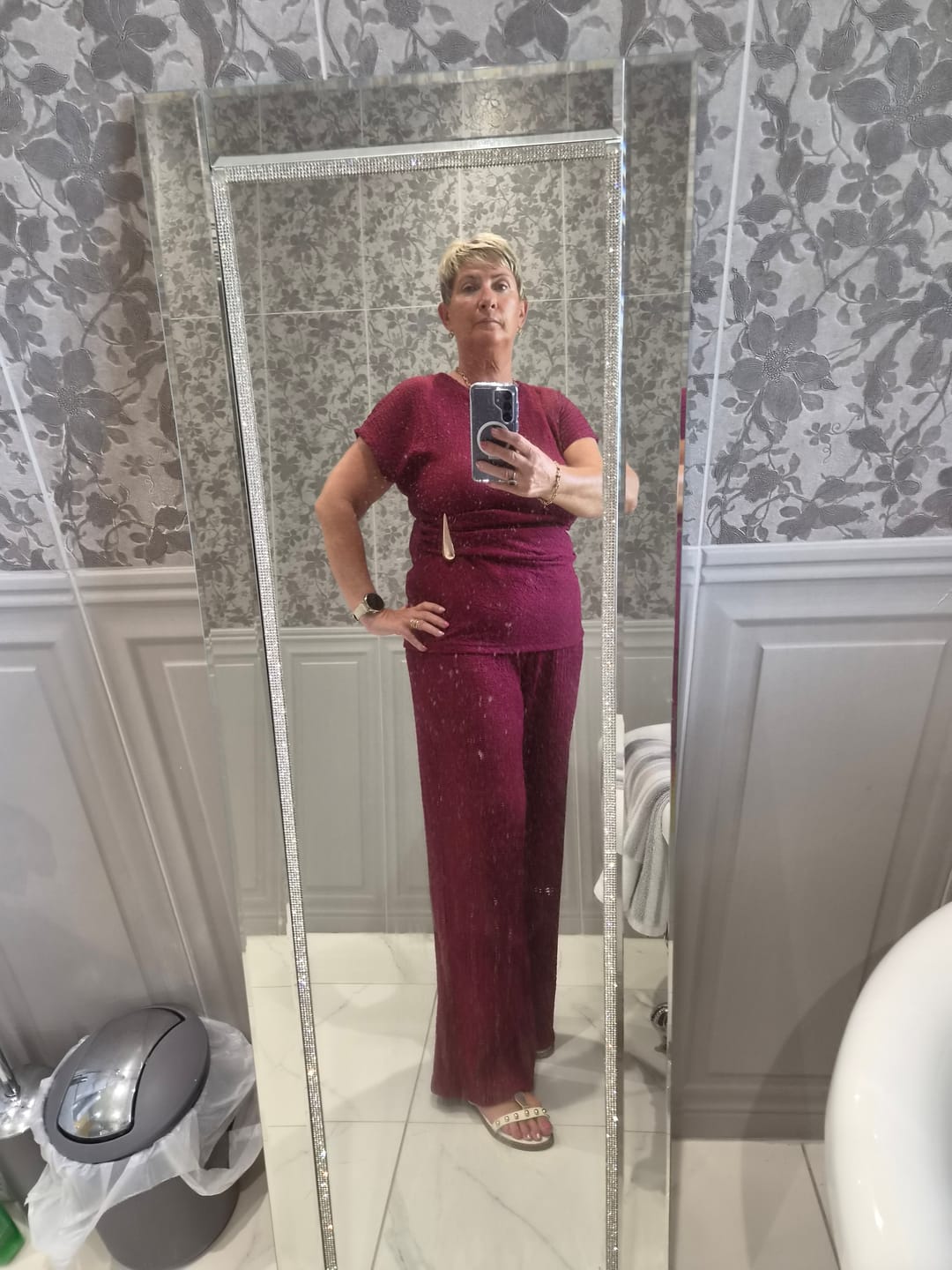 Customer photo review of Madrid Wine Ruched Gold Tie Set