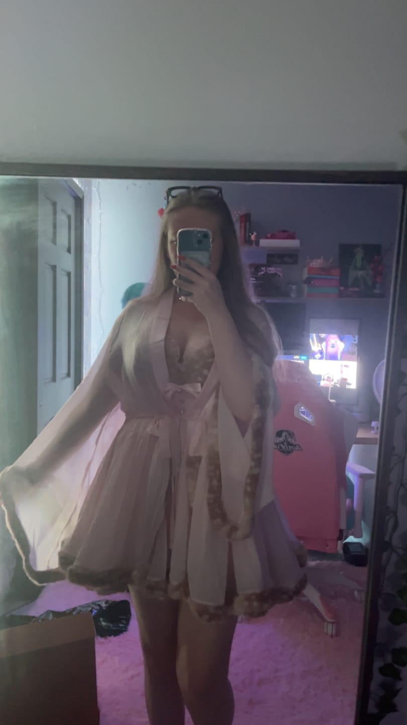 Customer photo review of Bambi Princess Fur Chiffon Babydoll Dress (Pink)