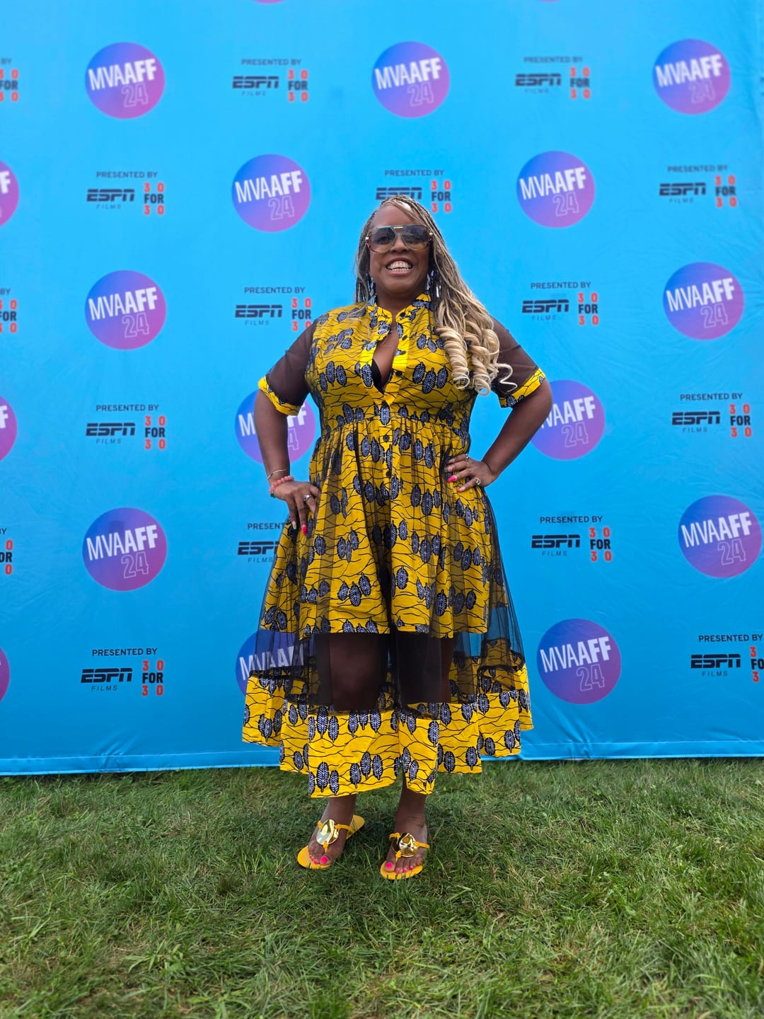 Customer photo review of VALENTINA AFRICAN PRINT BUTTON MESH DRESS [YELLOW]