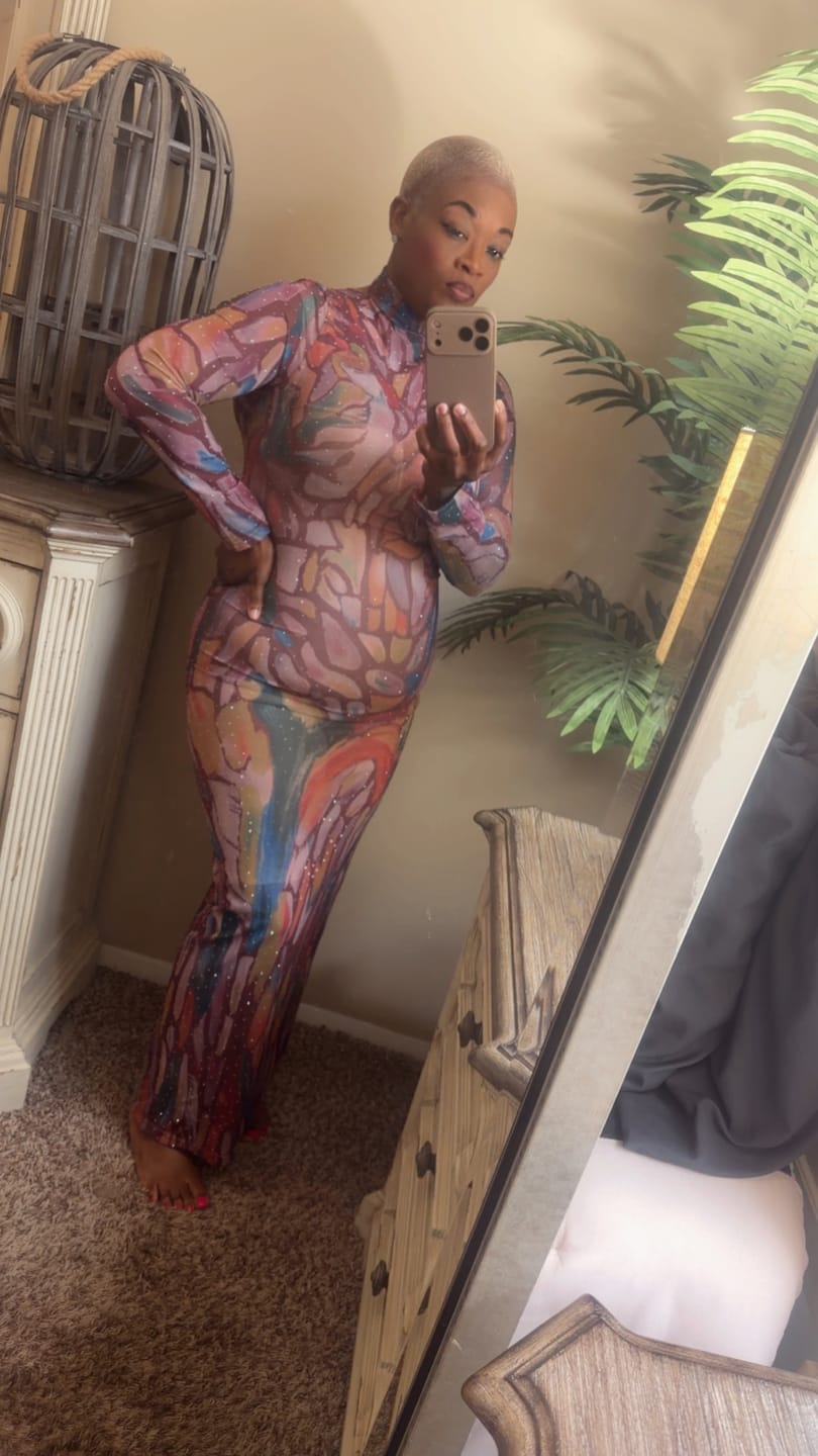 Customer photo review of Studded Printed Maxi Dress