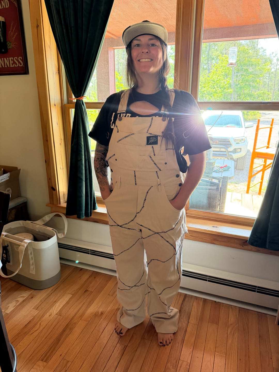 Customer photo review of Born Bad Overalls - Bone