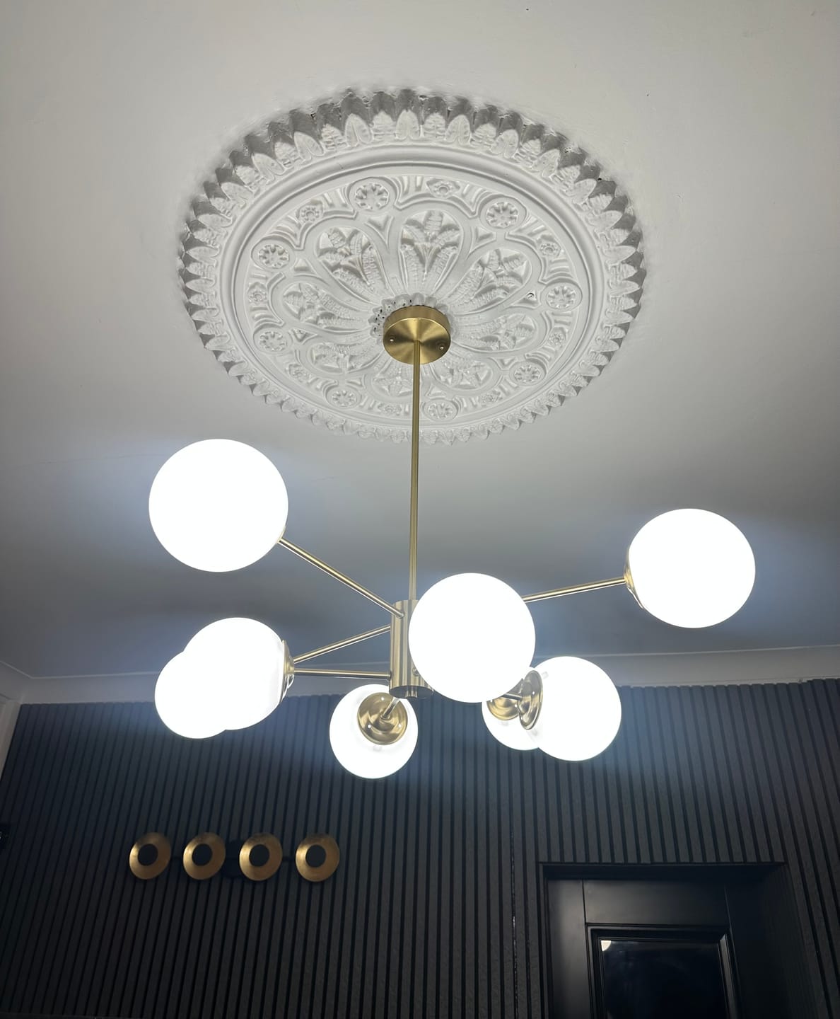 Customer photo review of 6/8/12-Light Mid-Century Modern Opal White Glass Globe Chandelier