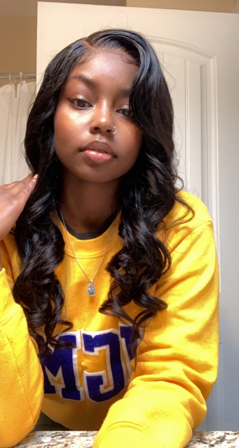 Customer photo review of Wavymy Wear Go Body Wave Glueless Wig Pre-Cut Lace Closure Wig Pre-Plucked Natural Hairline 180% Density Human Hair
