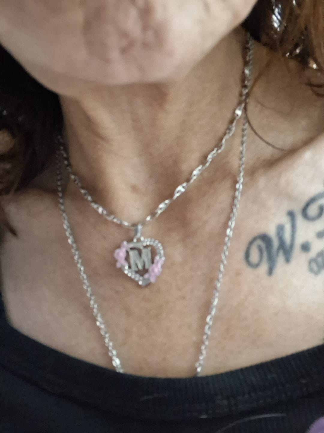 Customer photo review of Flower Initial Necklace w/ Clip Chain