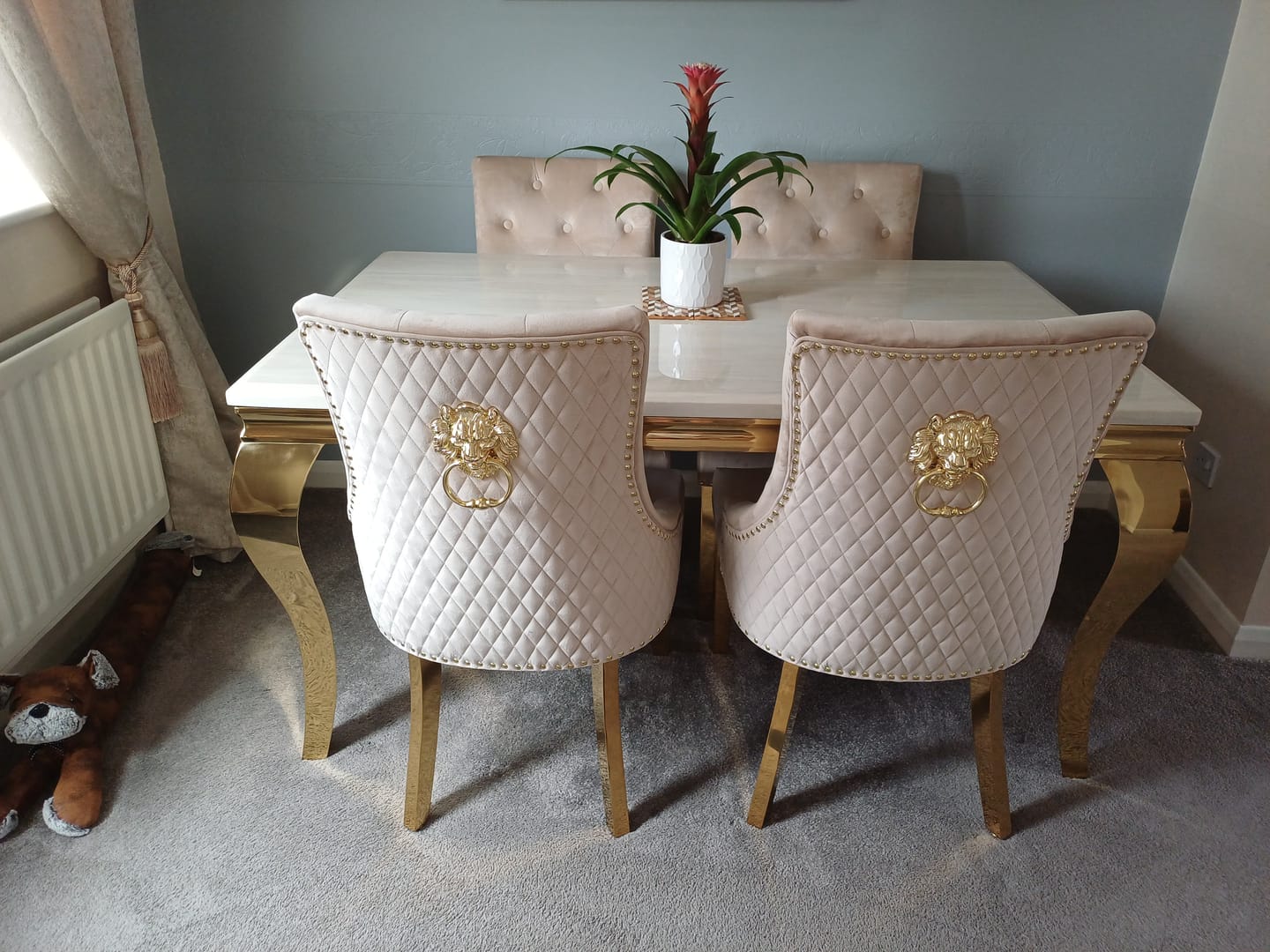 Customer photo review of Vienna Cream & Gold Marble Dining Table With Bentley Gold Chairs