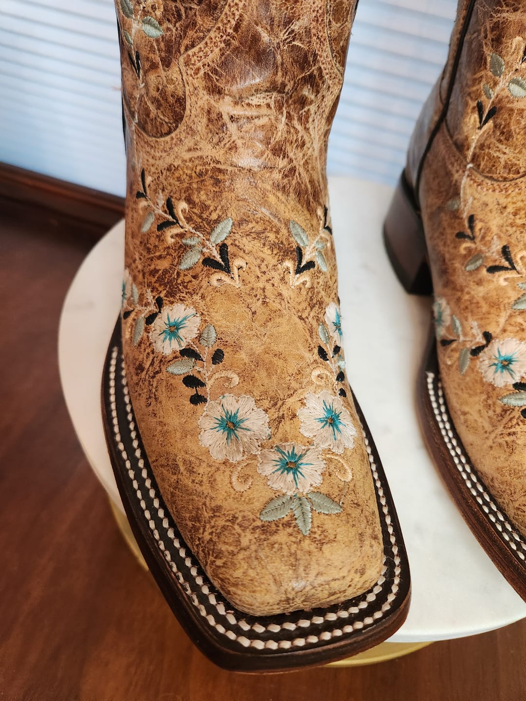 Customer photo review of Women's Distressed Floral Embroidery Glow in the Dark Western Boots