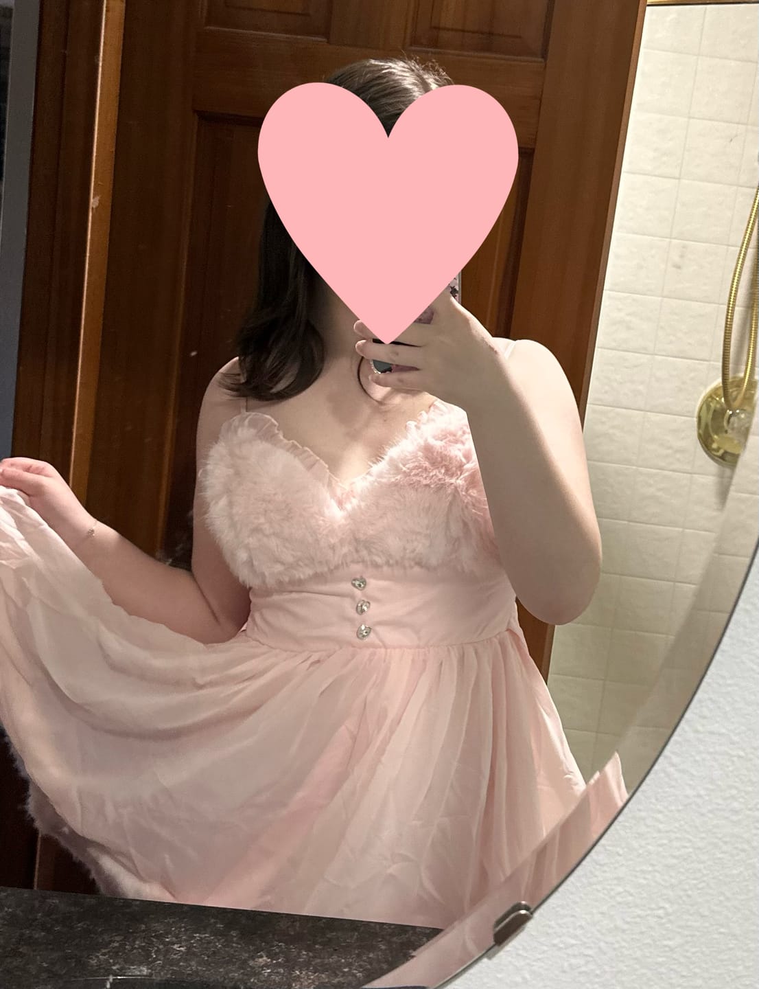 Customer photo review of Rosé Princess Fur Chiffon Babydoll Dress