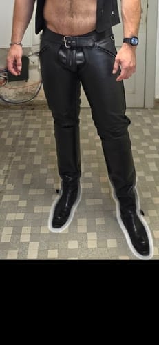 Customer photo review of Leather Convertible Chaps Pants Adult