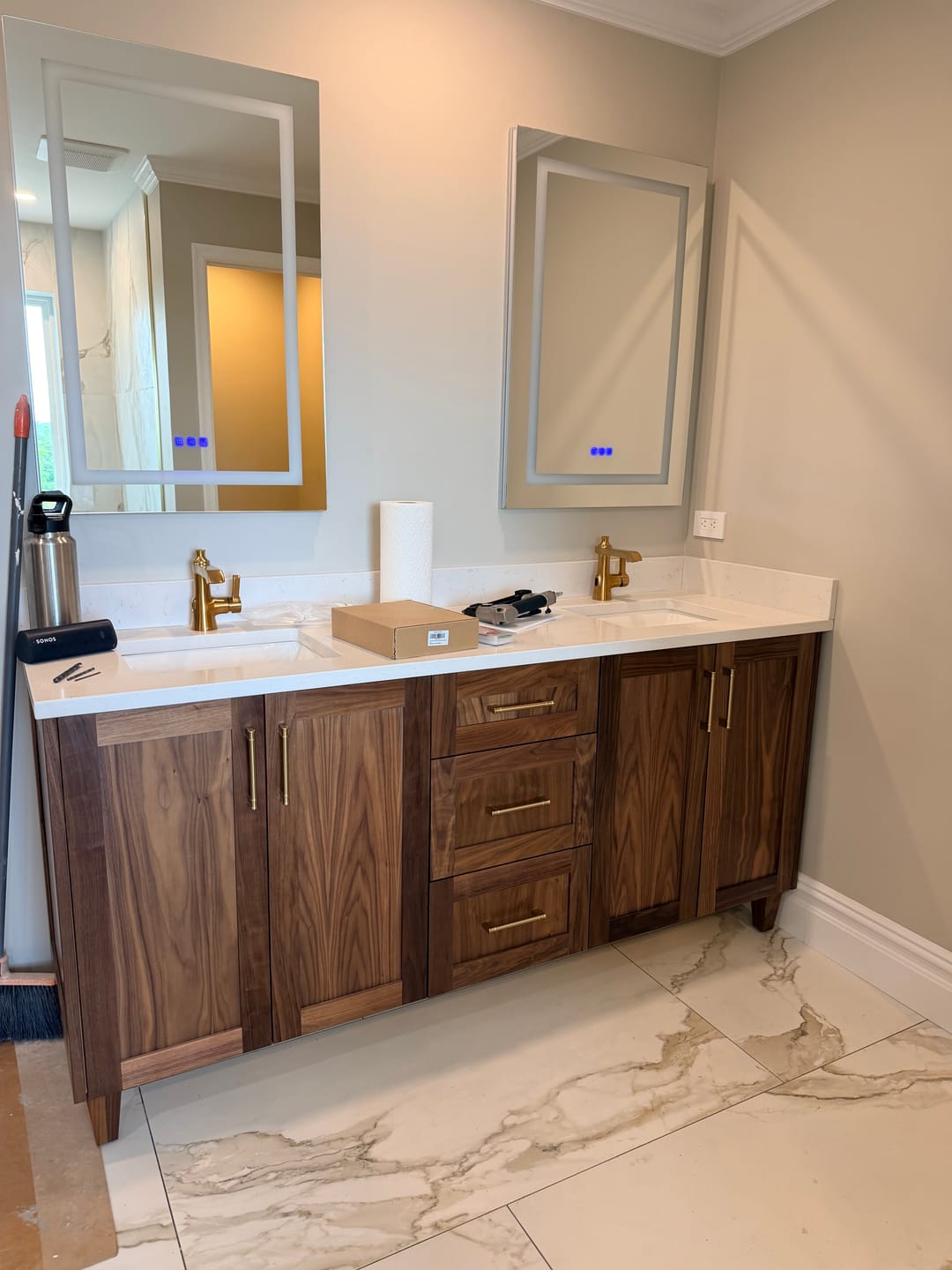 Customer photo review of Bridgeport 72" American Black Walnut Bathroom Vanity, Double Sink