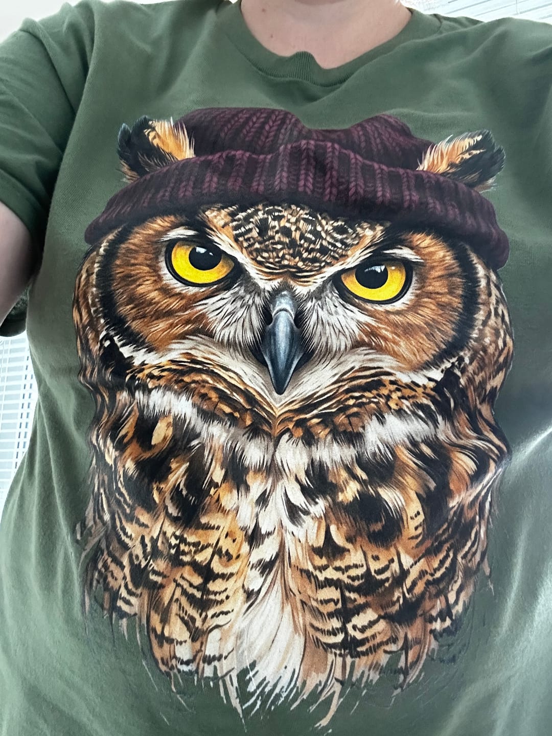 Customer photo review of Owl Wool Hat 3 T-Shirt