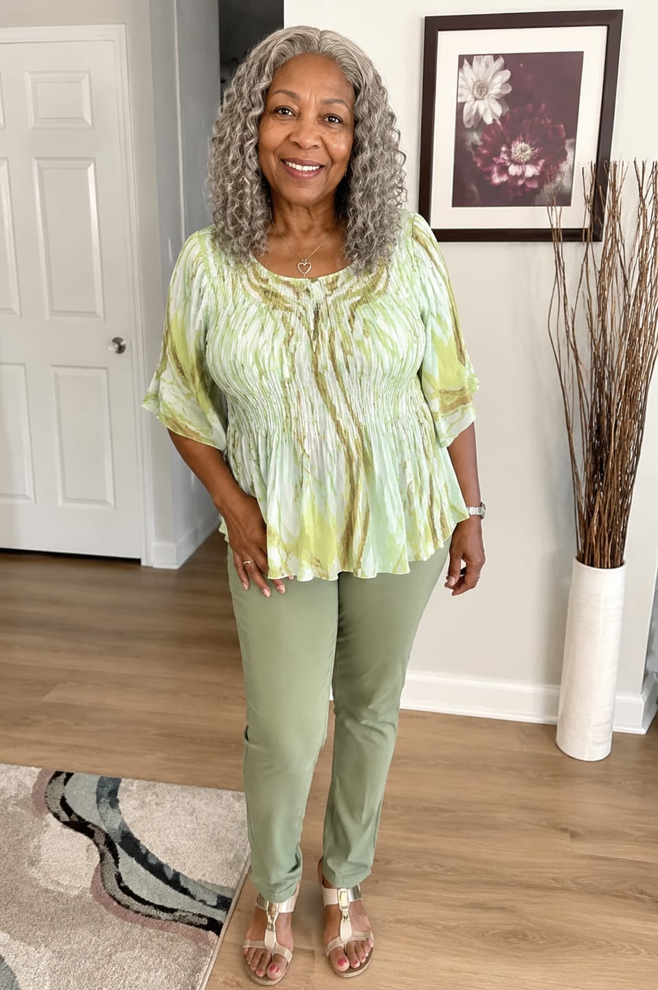 Customer photo review of Luvwin 5x5 Lace Salt and Pepper Loose Water Wave Human Hair Gray Wig For Seniors