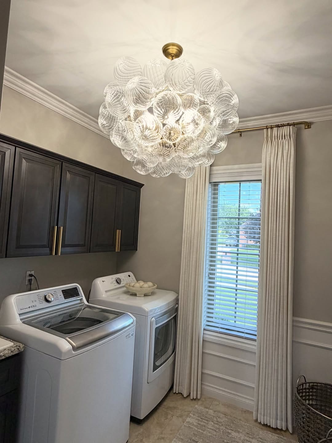 Customer photo review of Brass Cluster Ribbed Glass Globe Bubble Chandelier