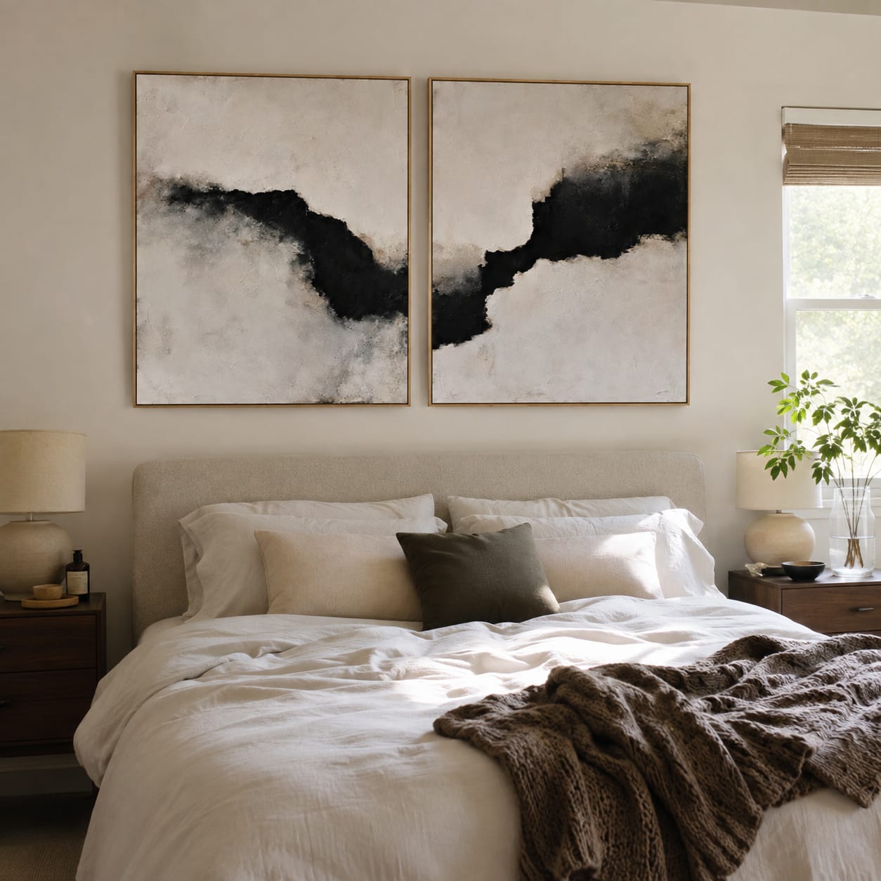 Customer photo review of Shadow Rift-Abstract Diptych Painting