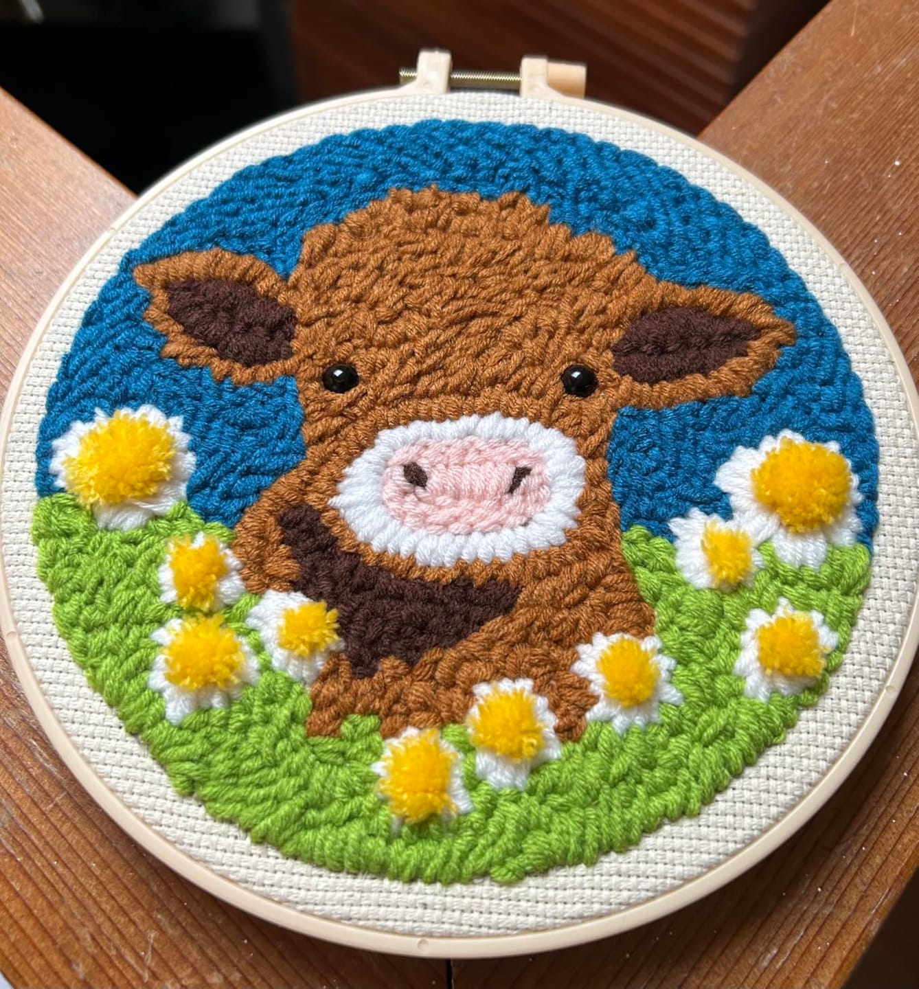 Customer photo review of Punch Needle Kit - Highland Cow and White Daisies