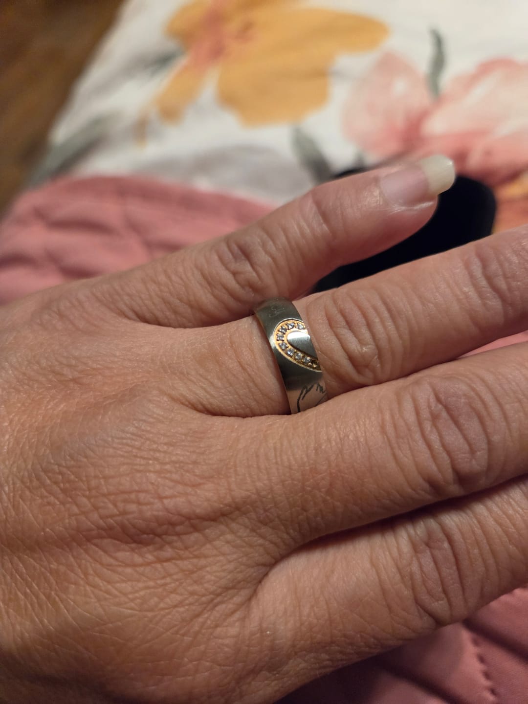 Customer photo review of Matching Diamond Heart Couples Rings