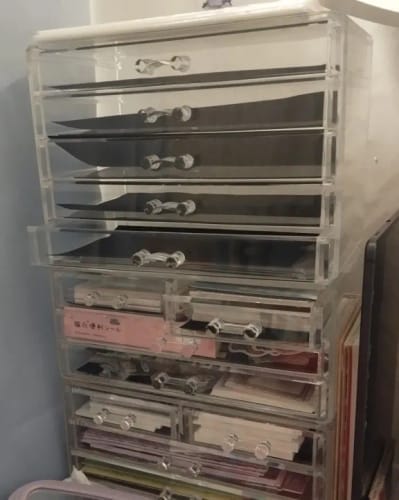 Customer photo review of Acrylic Desk Organizer – Clear Drawer Storage for Office