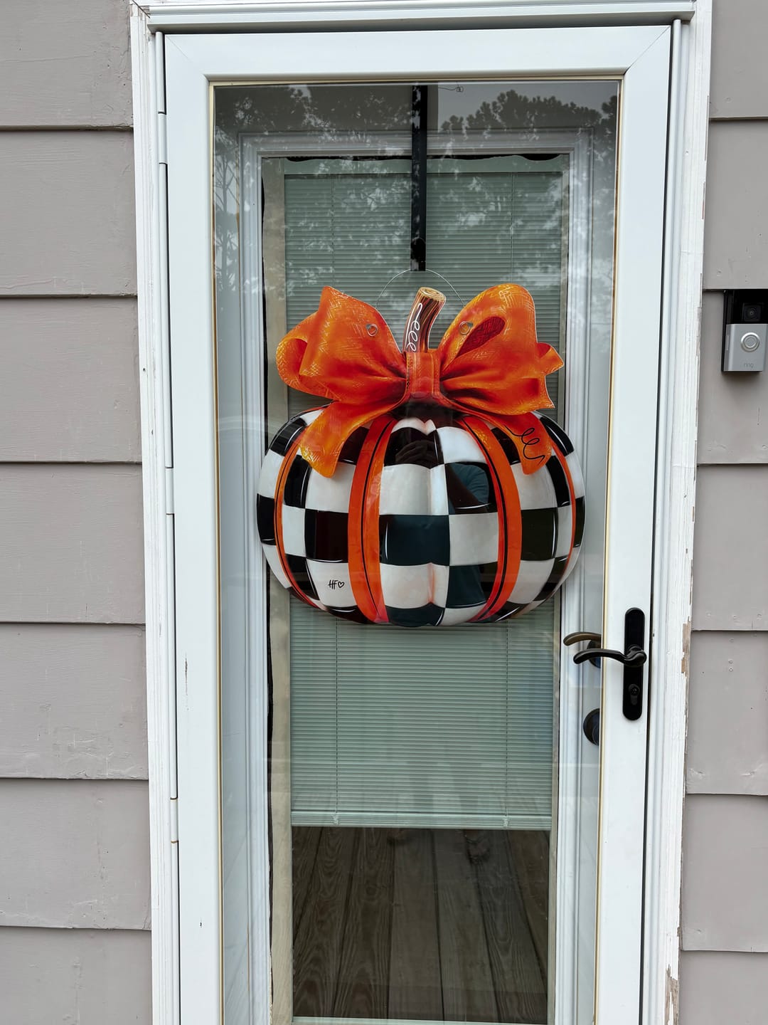 Customer photo review of Elegant Checkered Pumpkin Door Hanger