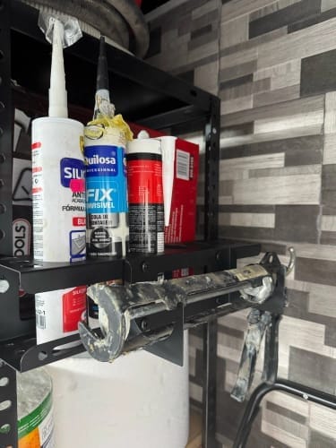 Customer photo review of Caulking Gun Storage Rack - Wall-Mounted Sealant Holder