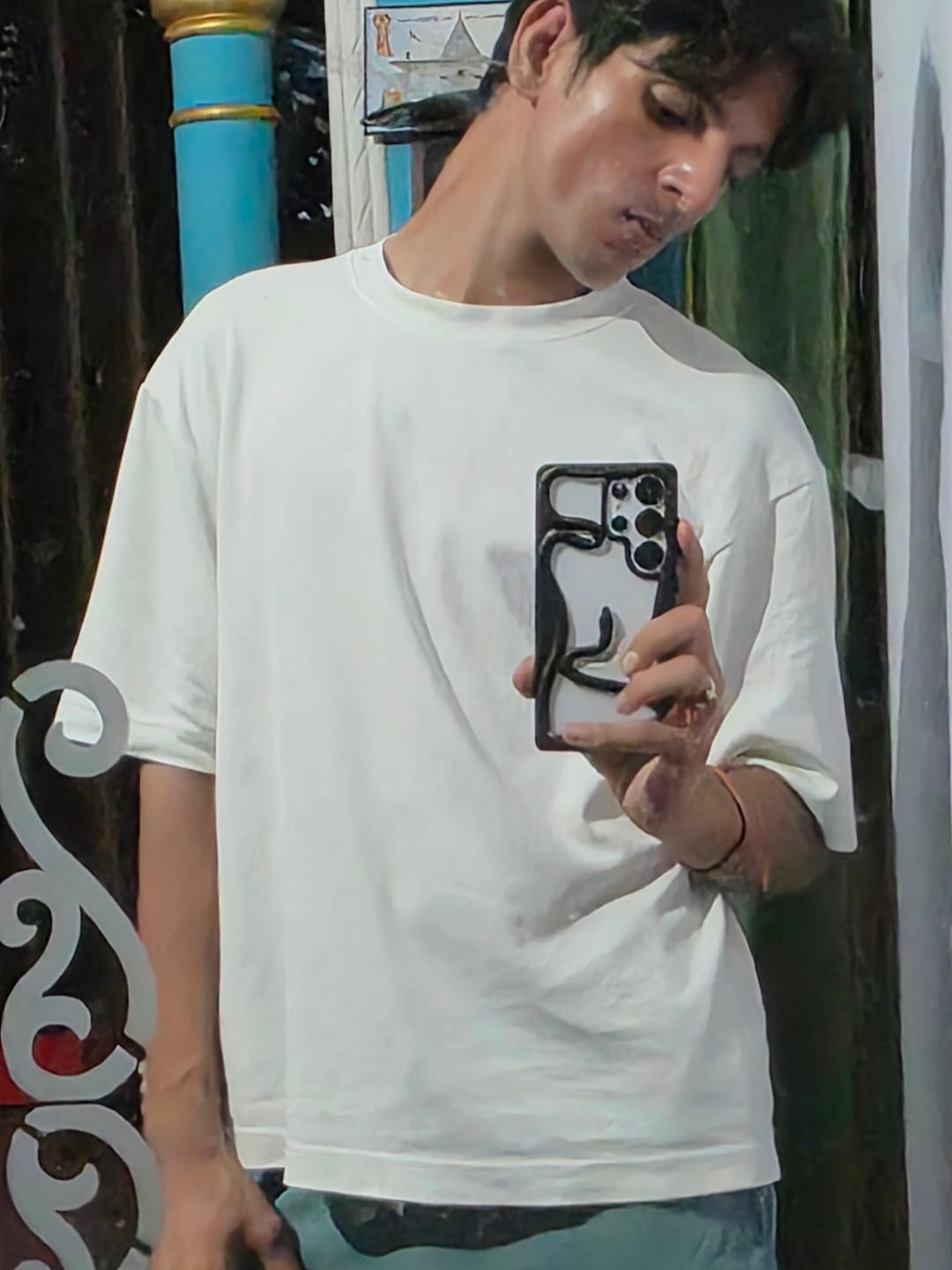 Customer photo review of 3D Flame Hollow Matte Pre-Order Skeleton Black Silver Electroplated Samsung S & A Series Soft Case