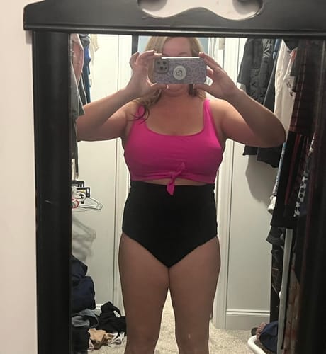 Customer photo review of Emoswimsuit - Women's One Piece Swimsuit Tummy Control Slimming Bathing Suit Cutout Tie Knot Swimwear