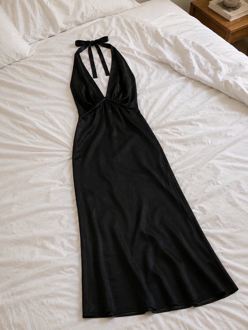 Customer photo review of Heavy Hearted Satin Maxi Dress - Black