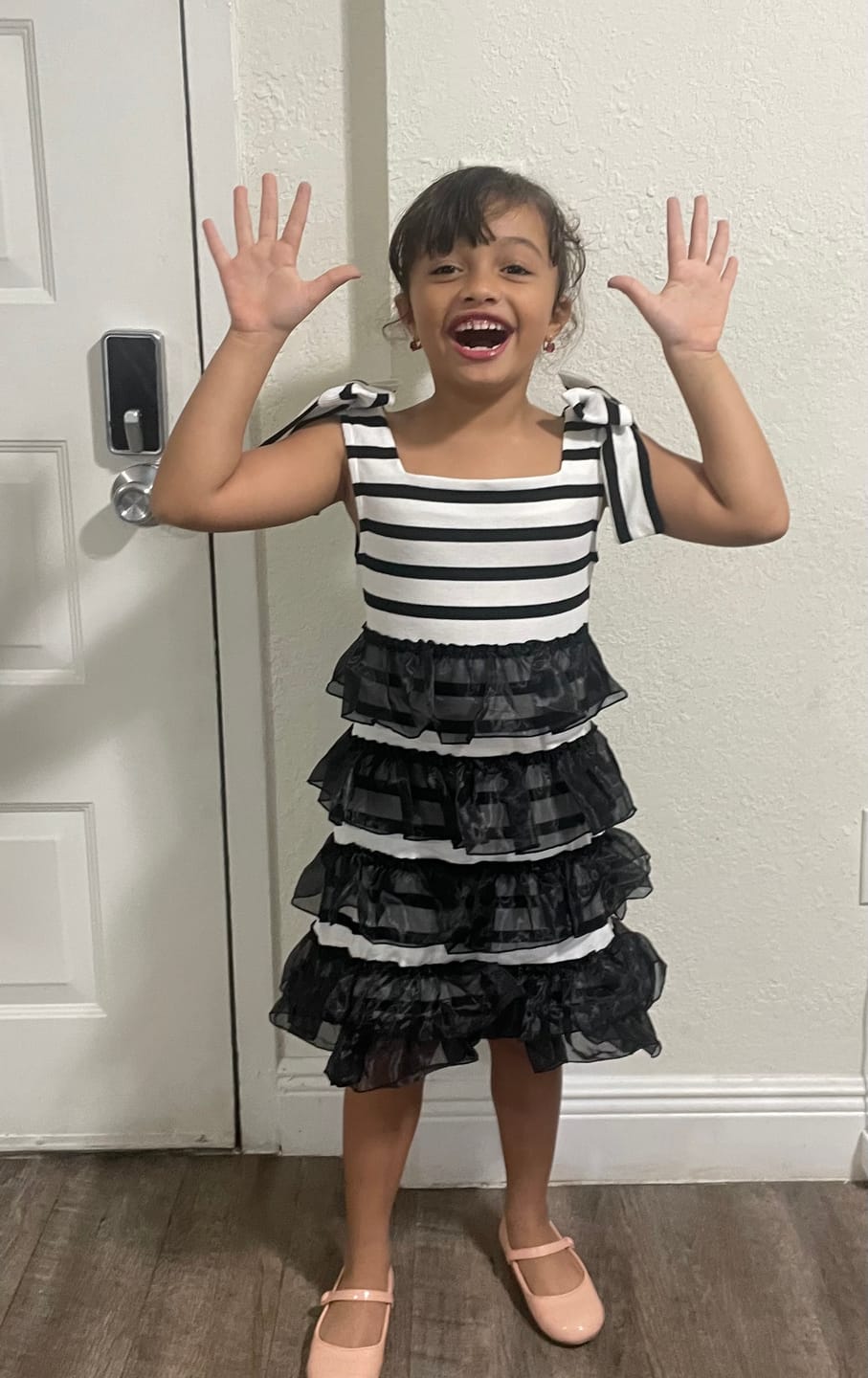 Customer photo review of Monaco Black and White Striped Dress