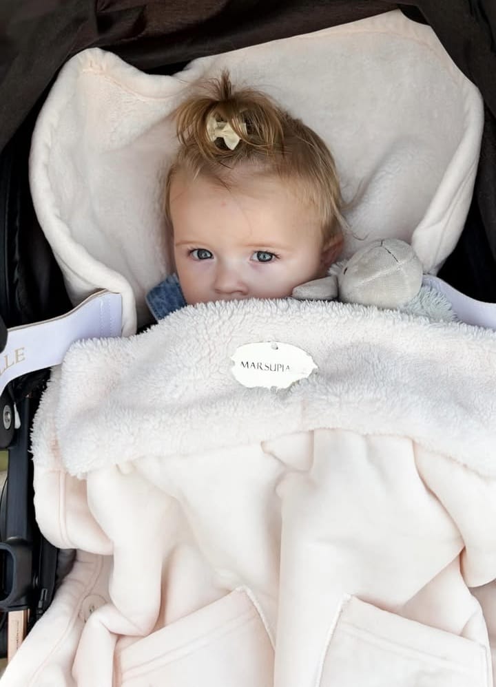 Customer photo review of Creamy Slumber Cream Luxury Velveteen Stroller Blanket
