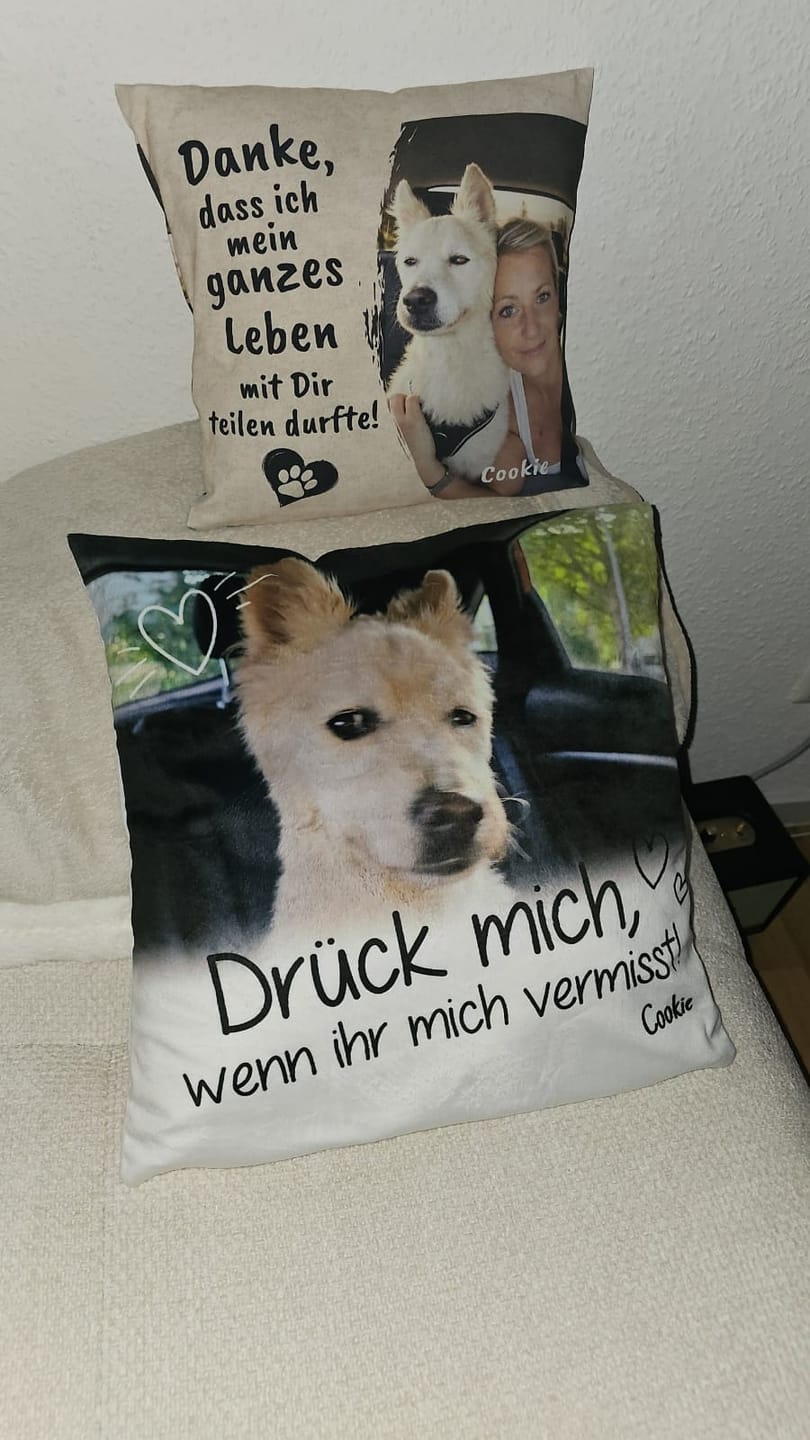 Customer photo review of Personalisiertes Kissen - Drück mich, wenn du mich vermisst