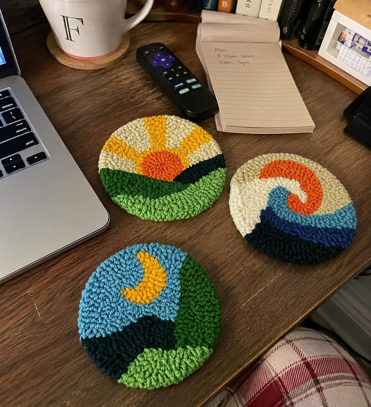 Customer photo review of Punch Needle Coasters Kits 6 Pieces - Mountains, Sunrise and Sea