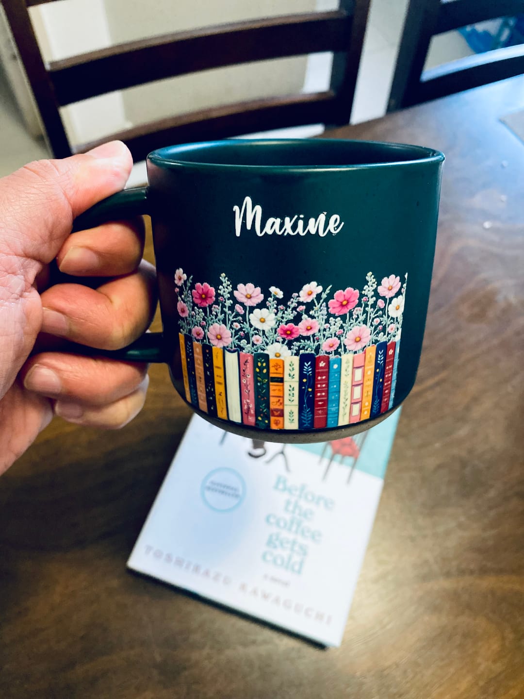Customer photo review of Custom Name & Birthflower For Book Lovers, Book Clubs - Personalized Mug