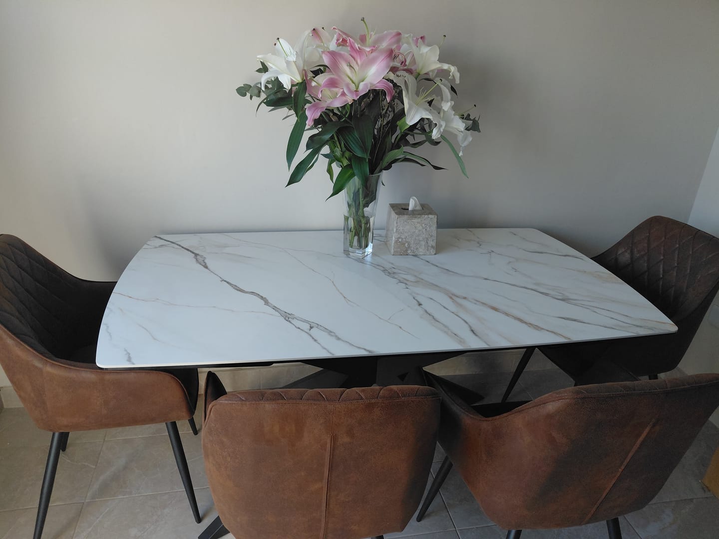 Customer photo review of Sorrento Ceramic 1.6m / 2.4m Extension Dining Set - Beige Marble / 1624 - PRE-ORDER