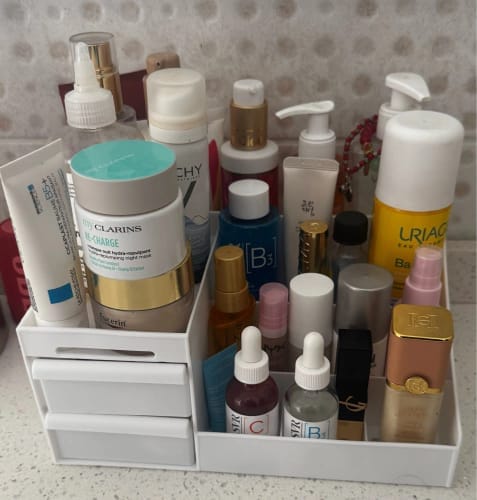 Customer photo review of Makeup Storage Drawer – Plastic Desktop Cosmetics Shelf
