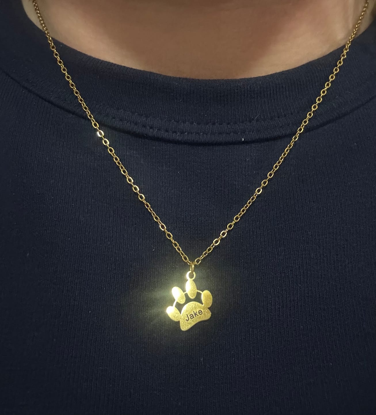 Customer photo review of Personalized Paw Print Name Necklace