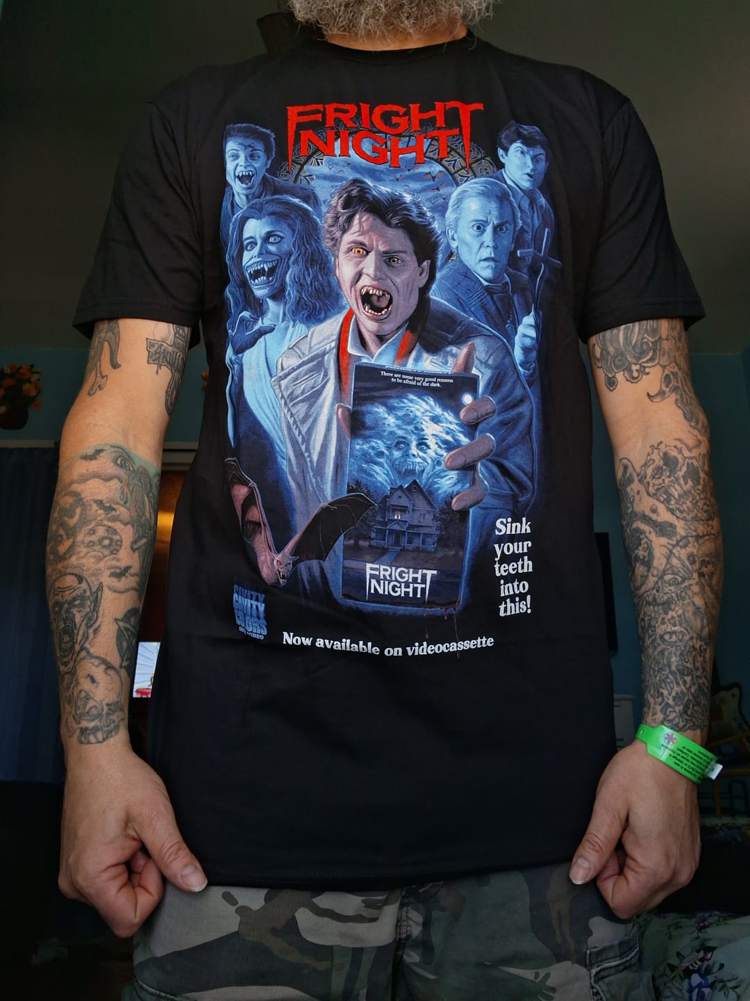 Customer photo review of FRIGHT NIGHT: VHS HORROR AD - T-SHIRT