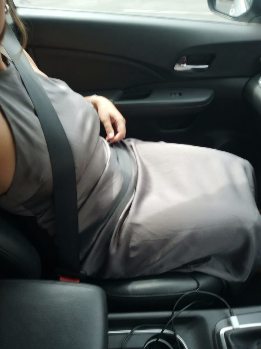 Customer photo review of Heavy Hearted Satin Maxi Dress - Steel Me Away