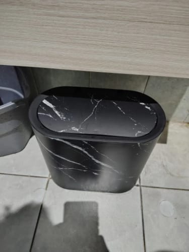Customer photo review of Bathroom Trash Can – Nordic Marble Texture Press-Type Bin