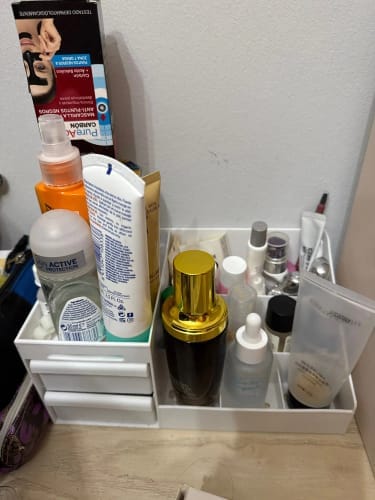 Customer photo review of Makeup Storage Drawer – Plastic Desktop Cosmetics Shelf
