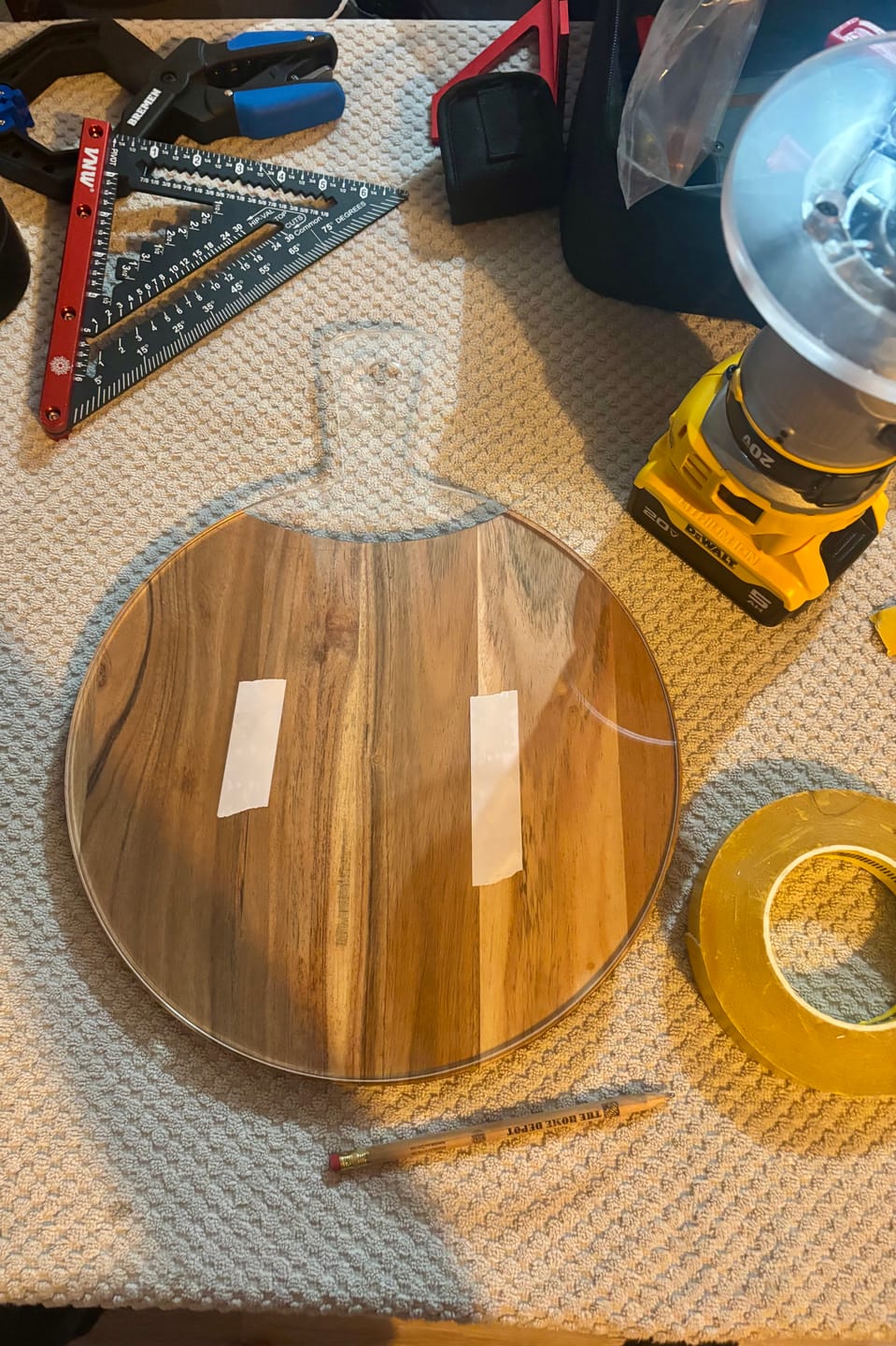 Customer photo review of 15.7x12" Small Round Charcuterie Board With Handle Acrylic Router Template