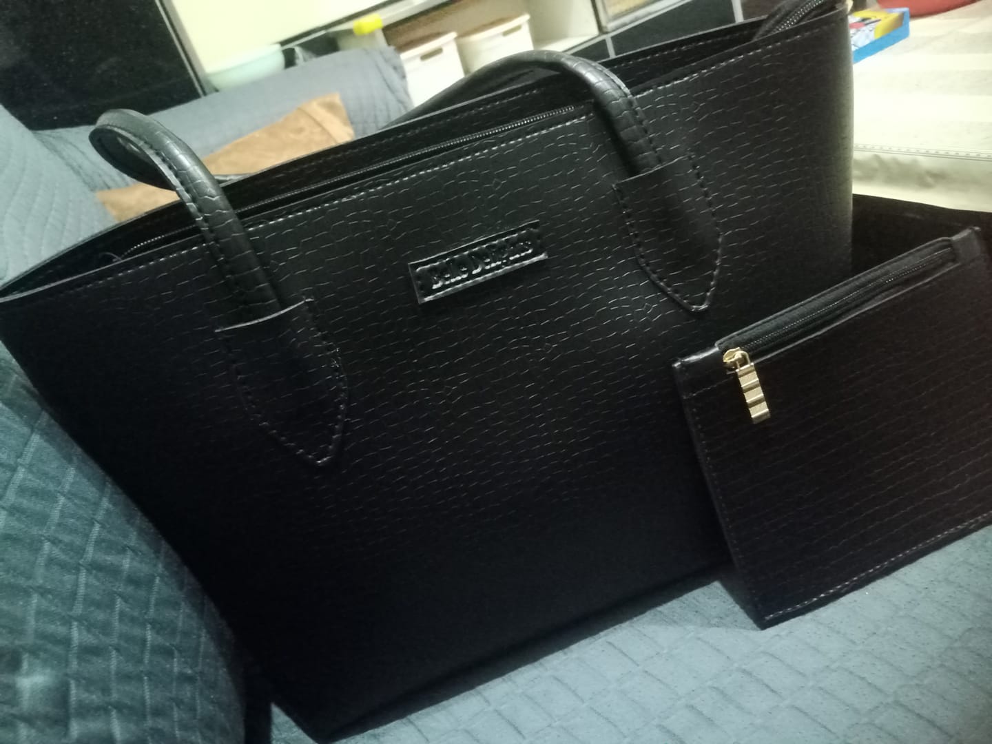 Customer photo review of Black Belle Croc Tote Bag