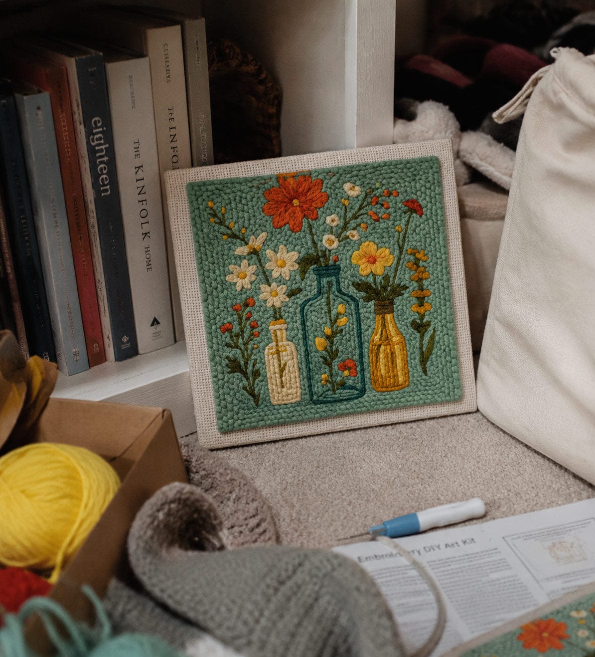 Customer photo review of Punch Needle Kit - Colorful Wildflowers in the Glass Bottles