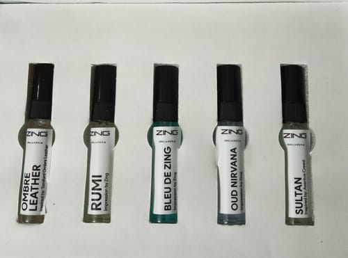 Customer's All-time Best Sellers Tester Pack featuring five labeled 5ml fragrance bottles in a neat tray.