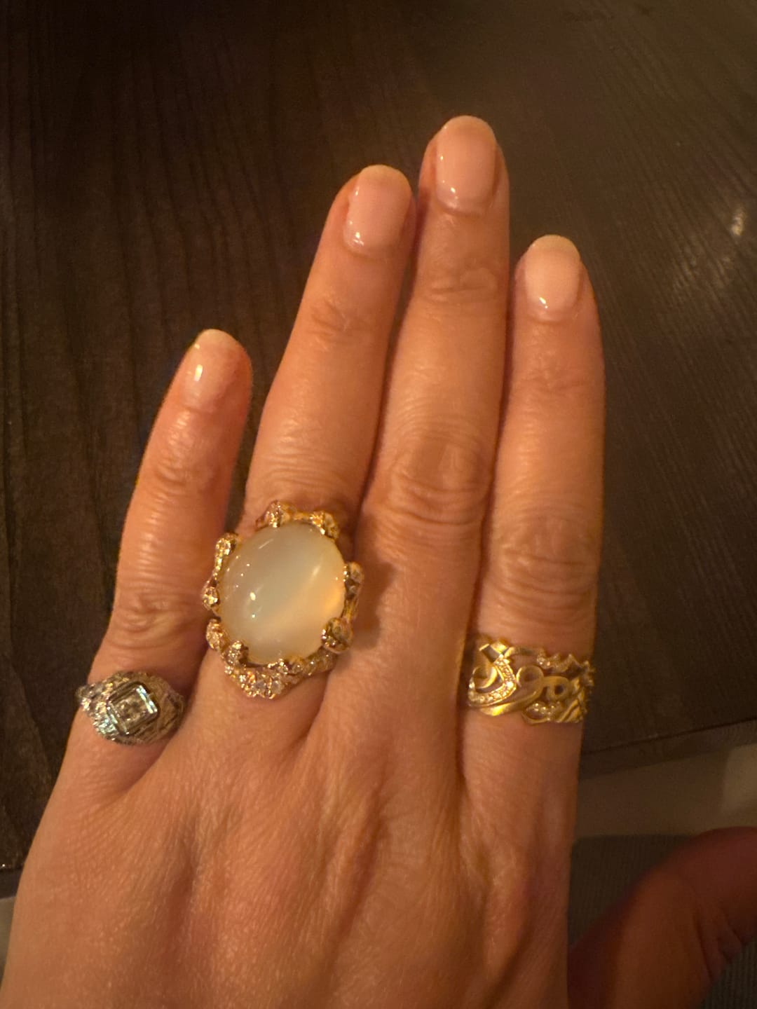 Customer photo review of Antique Art Deco 18k White Gold .15ct Old European Cut Diamond Intricate Ring 4.75