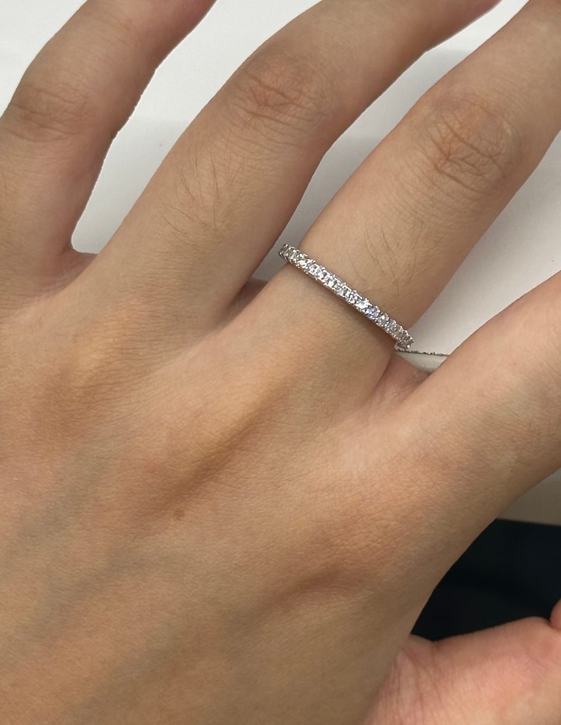 Customer photo review of Rodiffy Moissanite 0.5 Ct Full Eternity Thin Wedding Band For Women