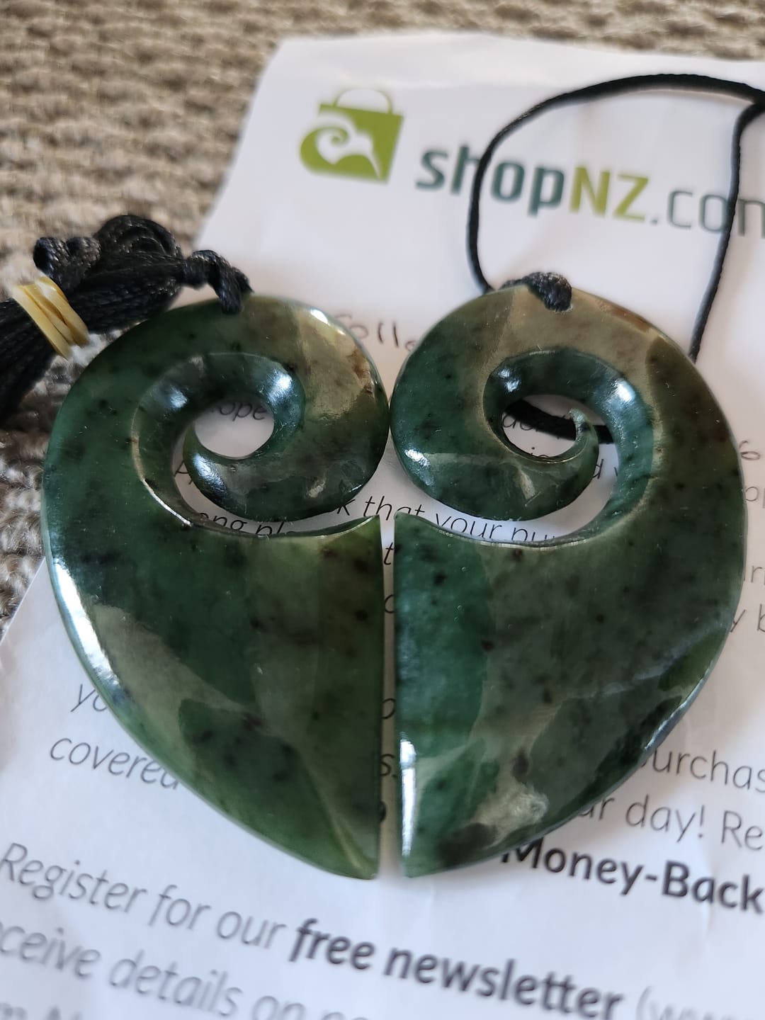 Customer photo review of Genuine NZ Greenstone Split Heart Necklace
